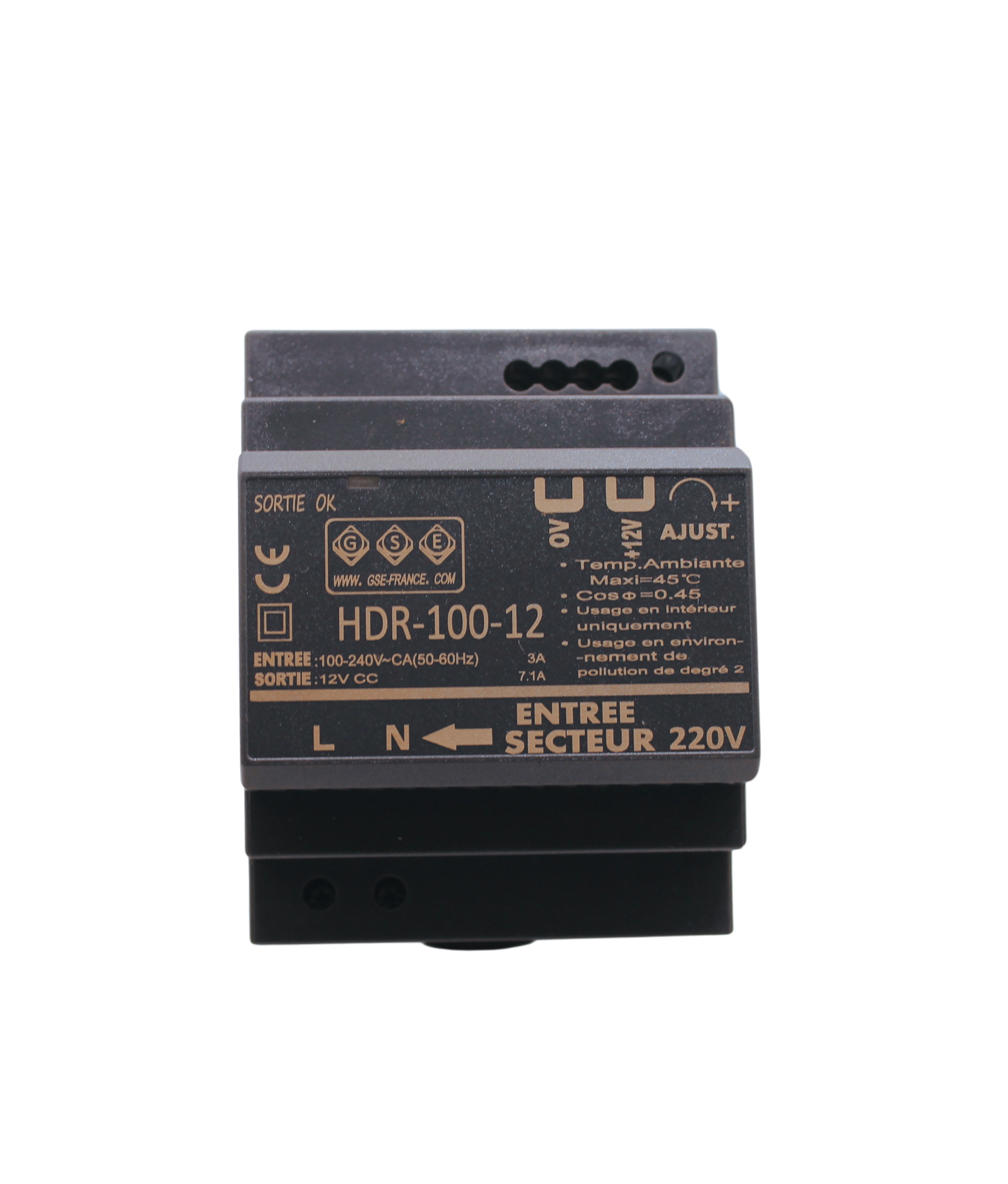 HDR12100 - Alimentation en Rail-Din 12 Volts 7,5 Ampères